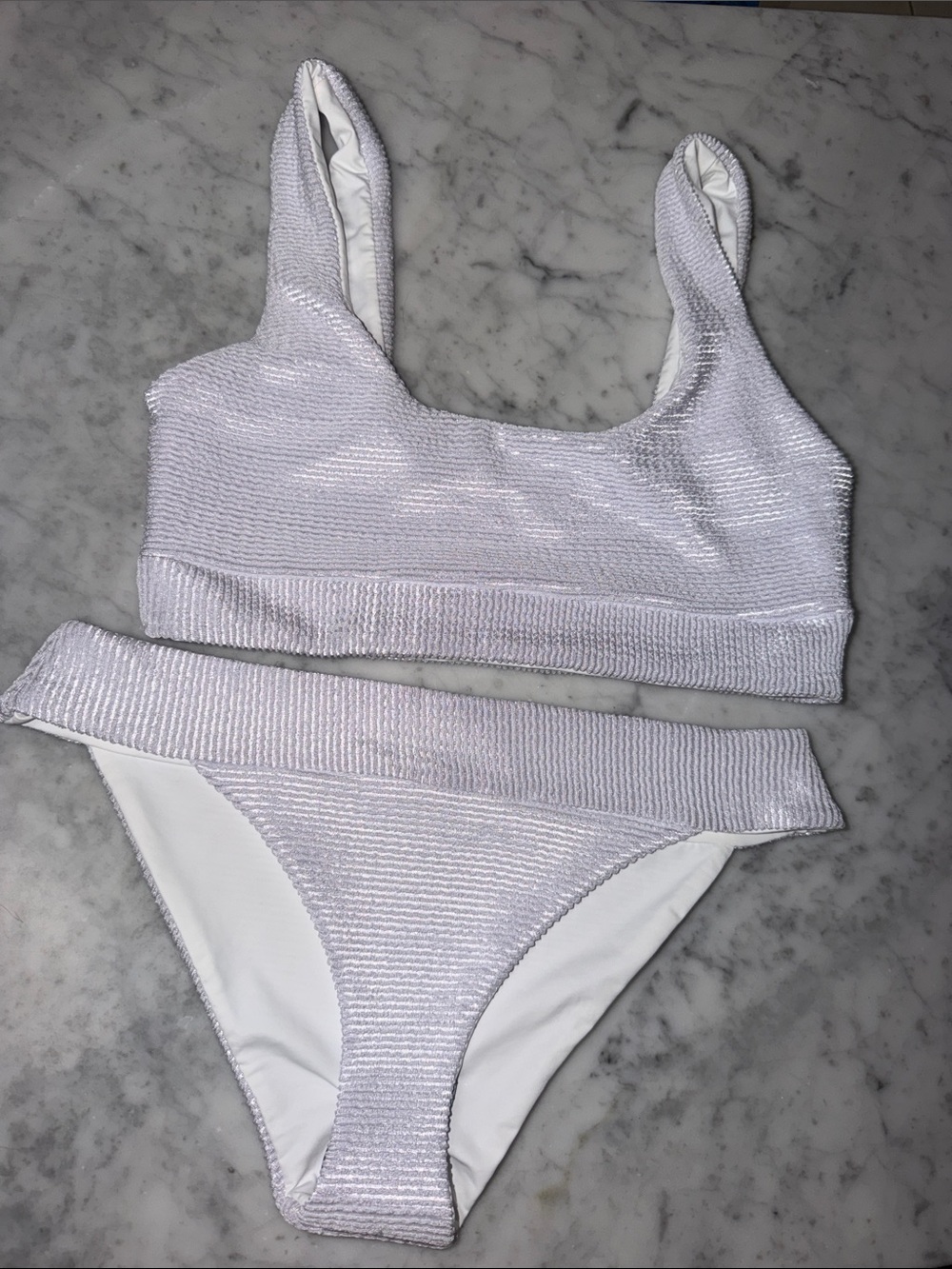 Shore  Ribbed White Bikini Set